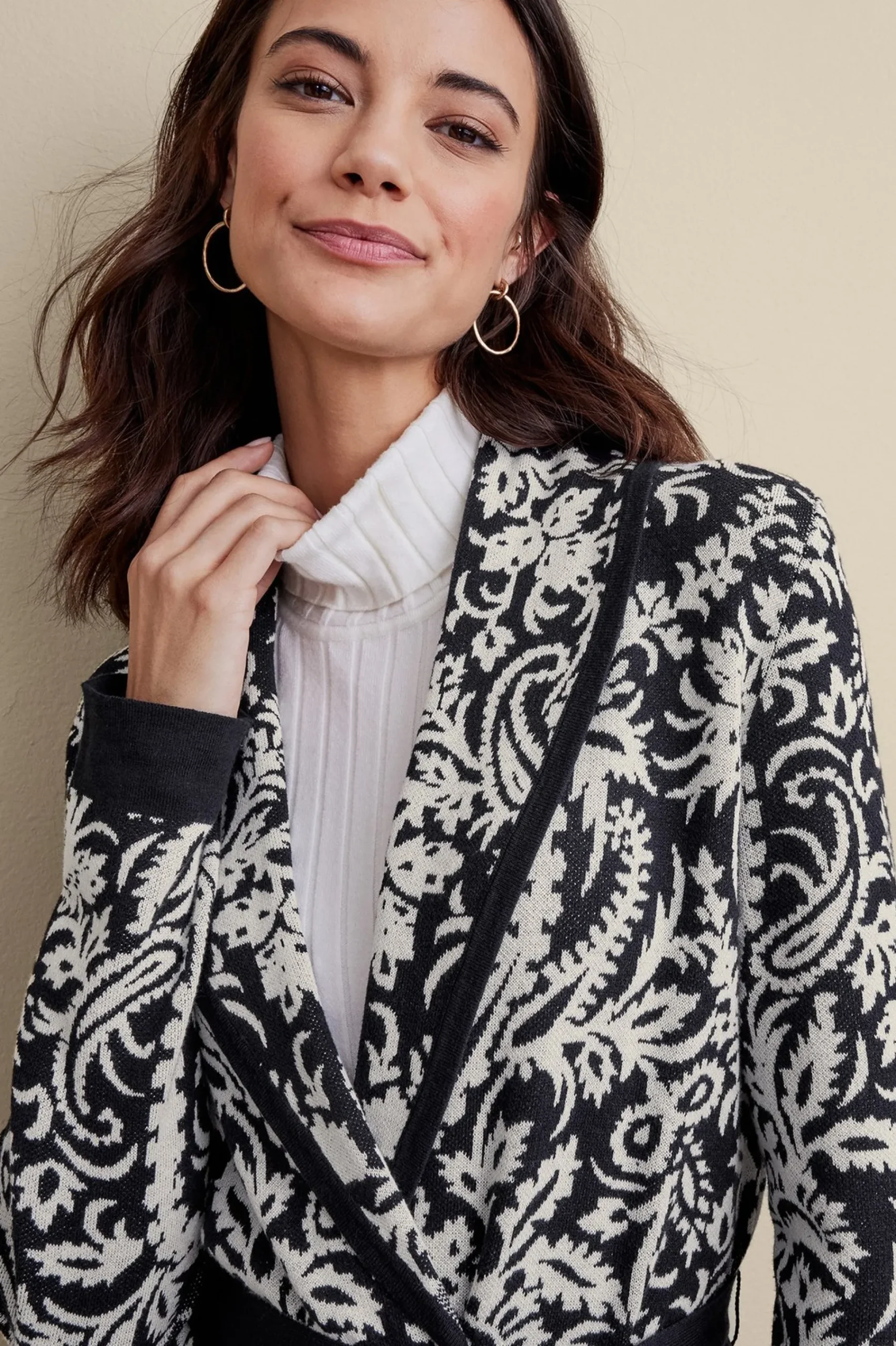 Feminine Flourish|Sweaters & Cardigans-Soft Surroundings Marika Jacquard Cardigan Antique White