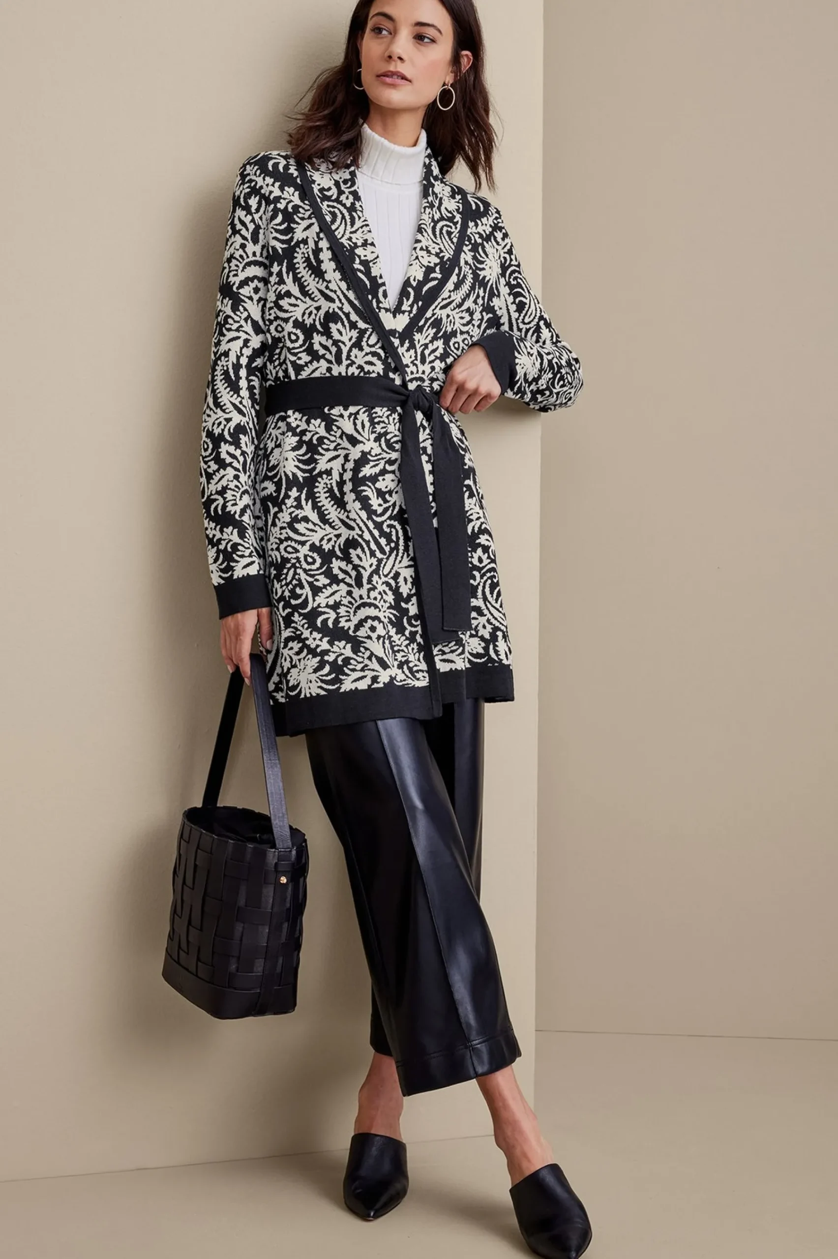 Feminine Flourish|Sweaters & Cardigans-Soft Surroundings Marika Jacquard Cardigan Antique White