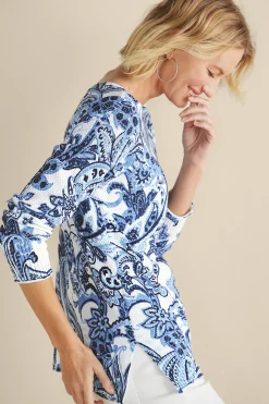 Feminine Flourish|Into The Blues-Soft Surroundings Marin Sweater Navy Blue Floral Paisley