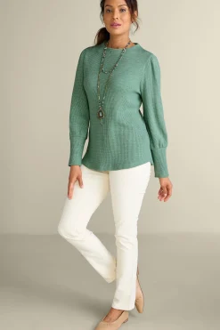 long sleeve|pullovers-Soft Surroundings Melina Waffle Pullover Heather Driftwood