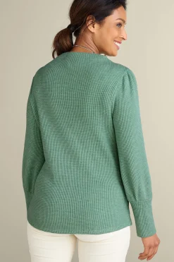 long sleeve|pullovers-Soft Surroundings Melina Waffle Pullover Heather Driftwood