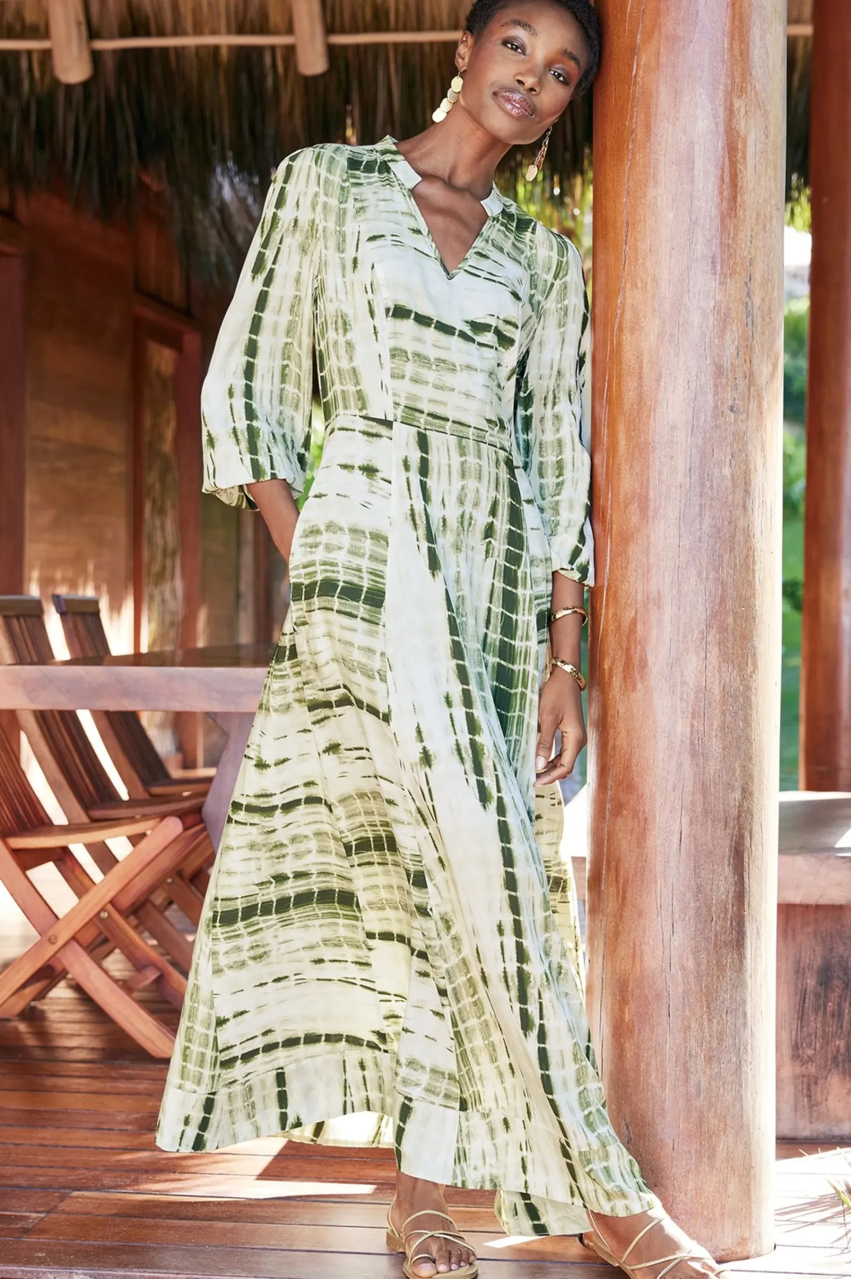 Global Artistry|patterned-Soft Surroundings Melody Dress Green Tie Dye