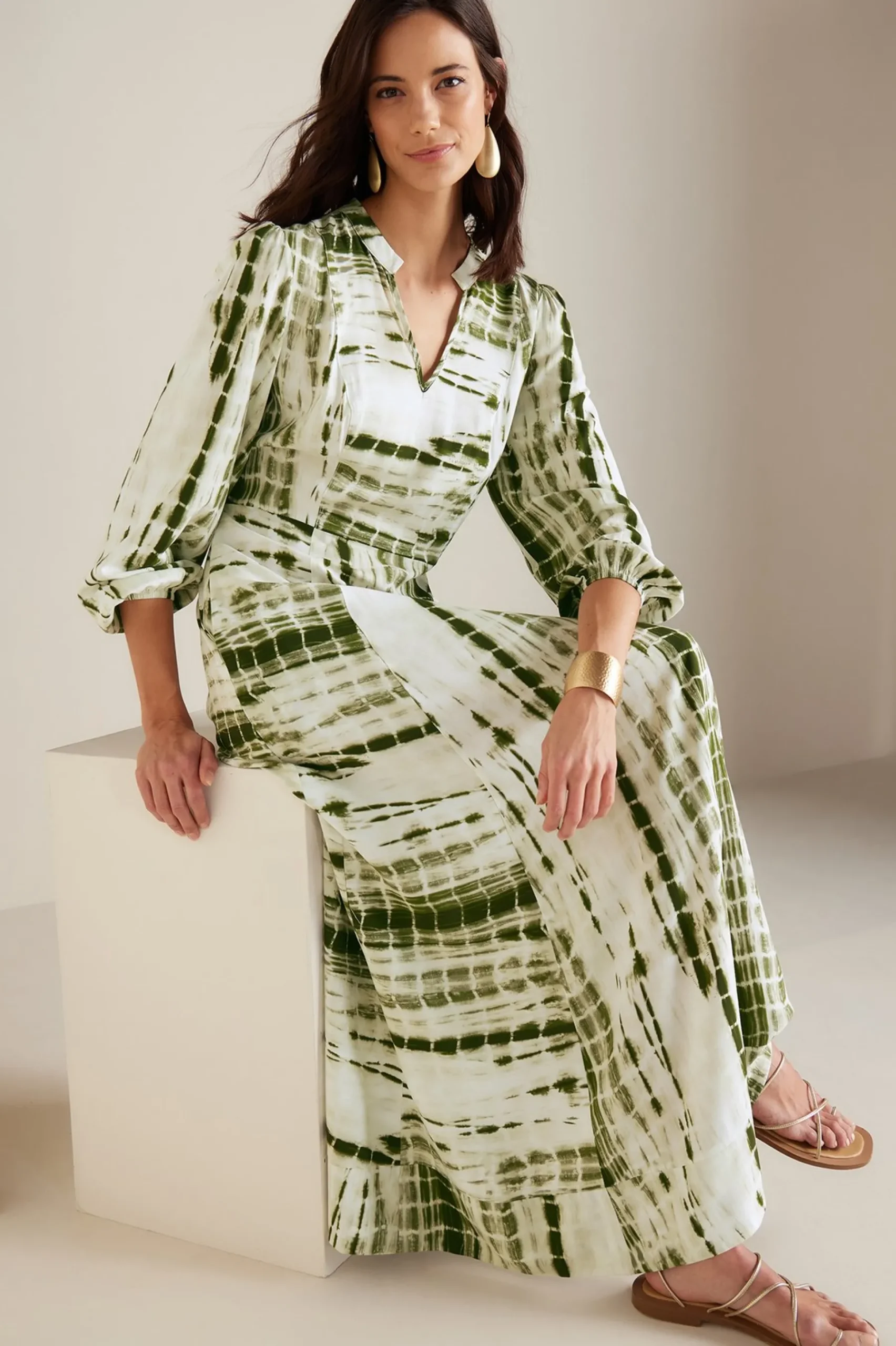 Global Artistry|patterned-Soft Surroundings Melody Dress Green Tie Dye