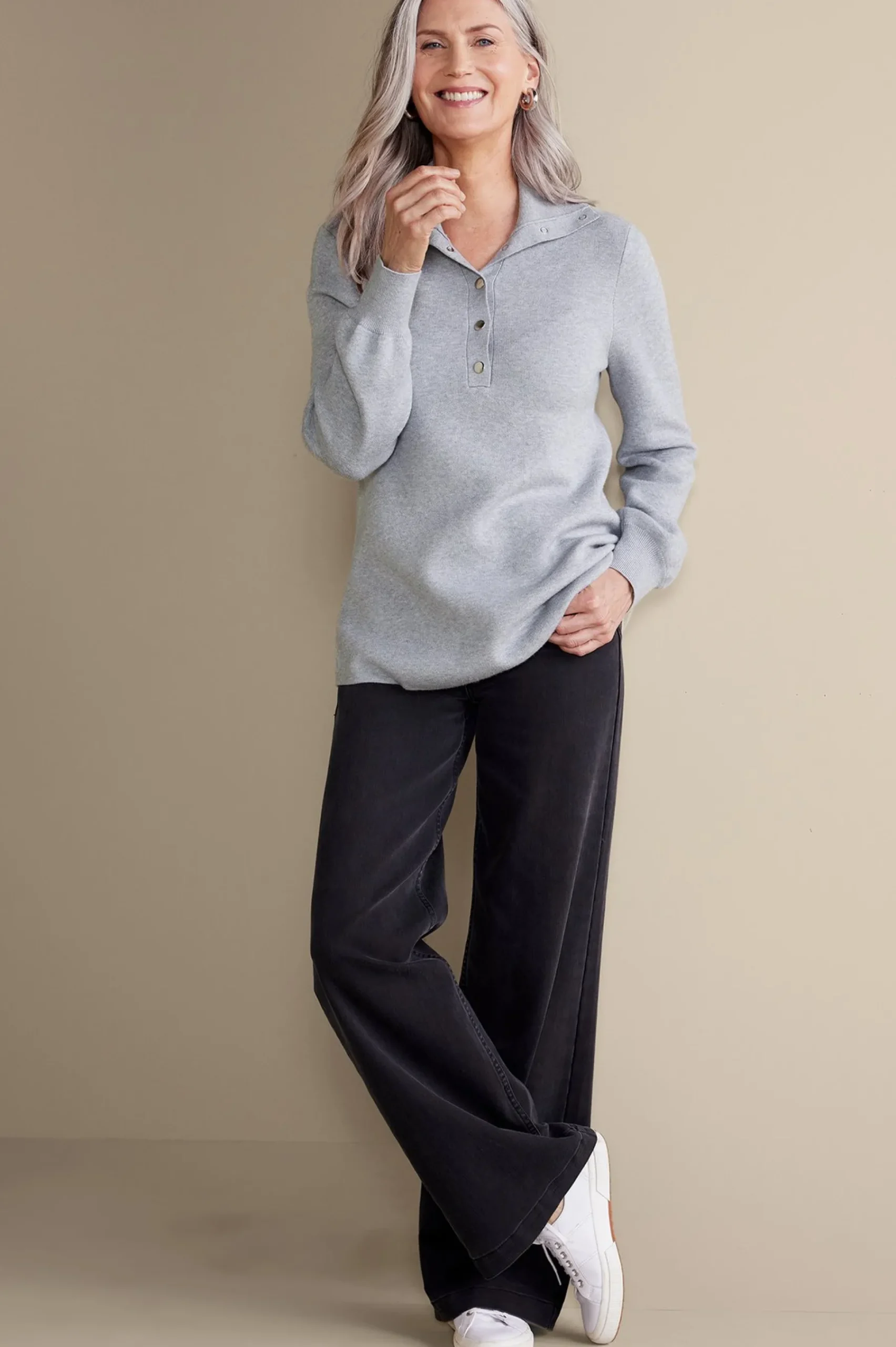 Feminine Flourish|Everyday Styles-Soft Surroundings Meria Sweater Tunic Medium Grey Heather