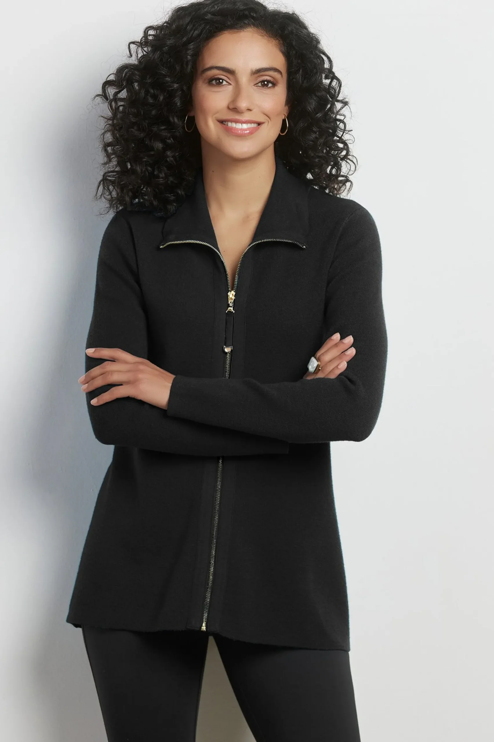 Everyday Styles|Sweaters & Cardigans-Soft Surroundings Meria Zip Sweater Black
