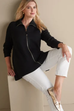Everyday Styles|Sweaters & Cardigans-Soft Surroundings Meria Zip Sweater Black