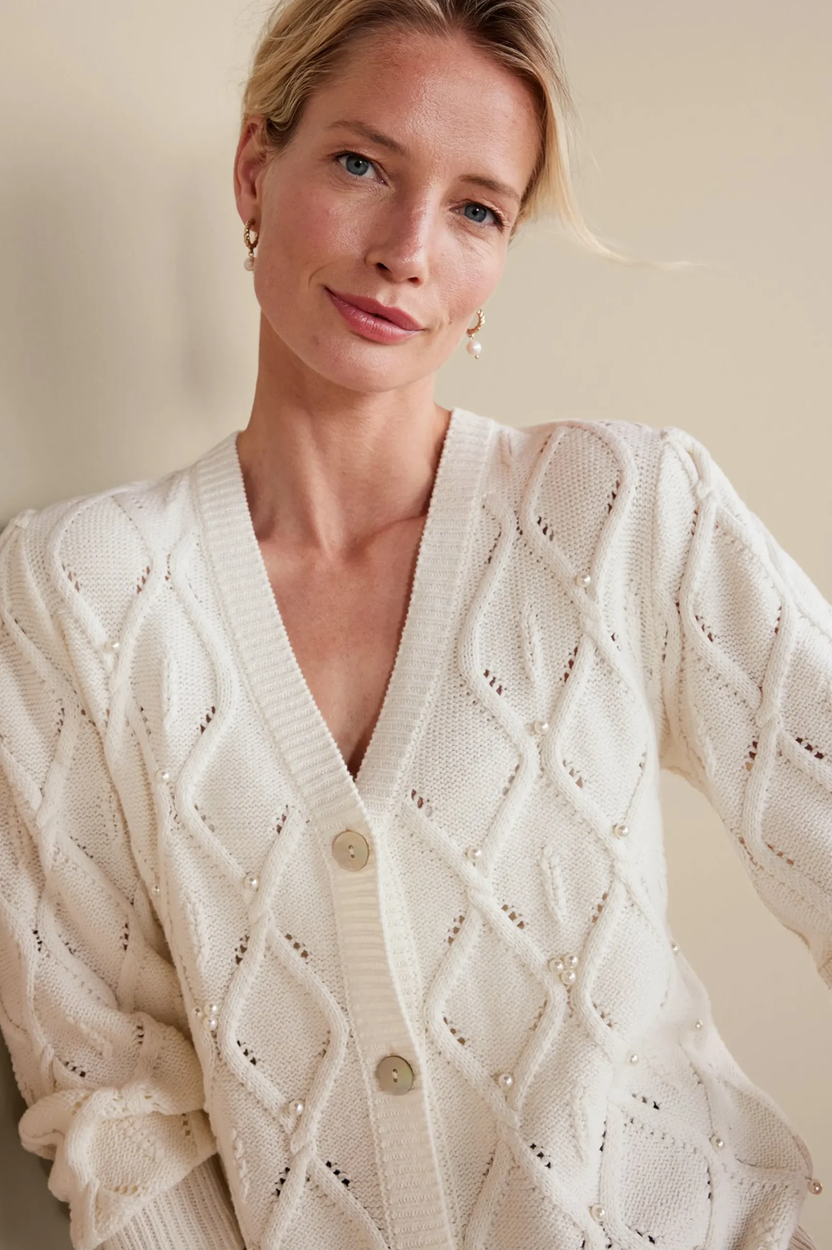 Everyday Styles|Sweaters & Cardigans-Soft Surroundings Meryl Cable Cardigan Ivory Pearl