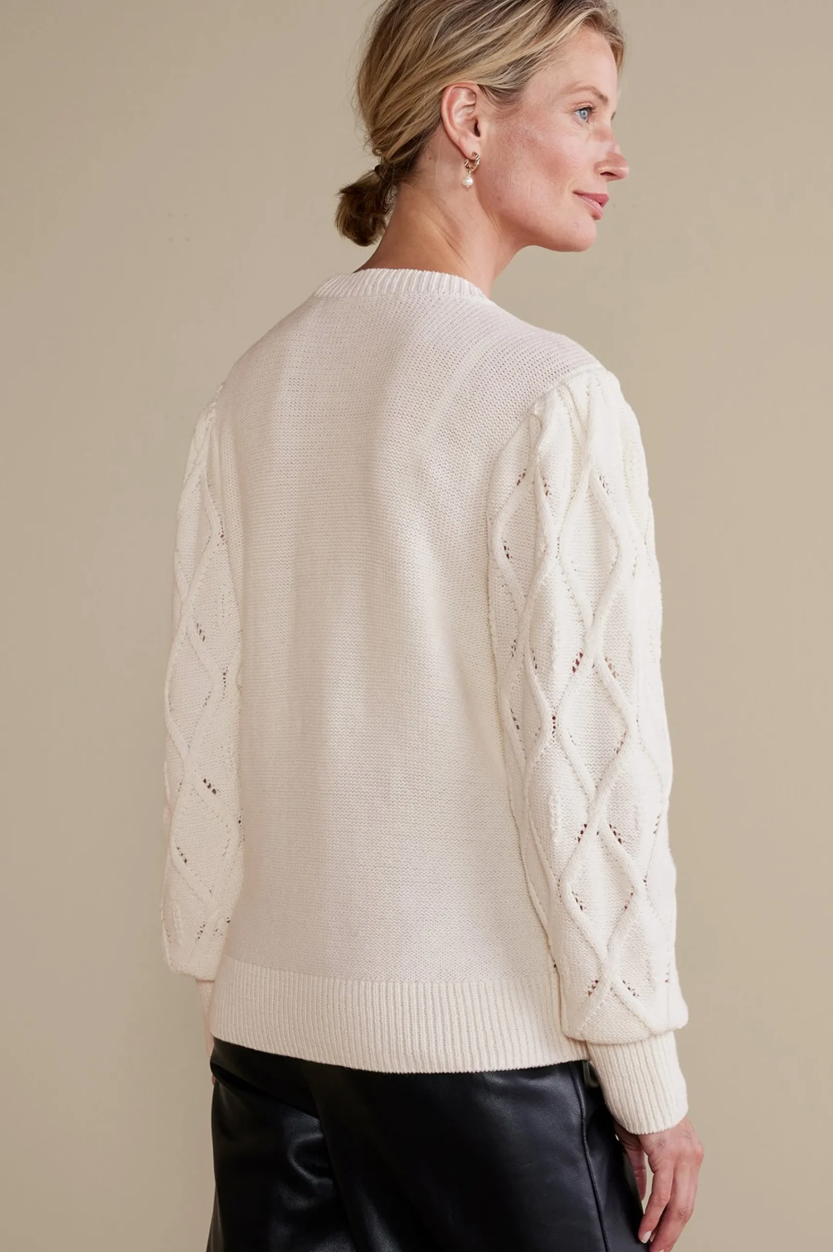 Everyday Styles|Sweaters & Cardigans-Soft Surroundings Meryl Cable Cardigan Ivory Pearl