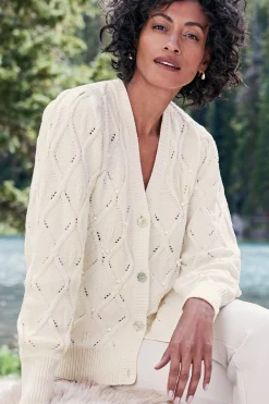 Everyday Styles|Sweaters & Cardigans-Soft Surroundings Meryl Cable Cardigan Ivory Pearl