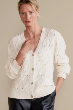 Everyday Styles|Sweaters & Cardigans-Soft Surroundings Meryl Cable Cardigan Ivory Pearl