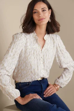 Feminine Flourish|Everyday Styles-Soft Surroundings Mila Metallic Blouse Ivory Pearl