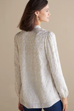 Feminine Flourish|Everyday Styles-Soft Surroundings Mila Metallic Blouse Ivory Pearl