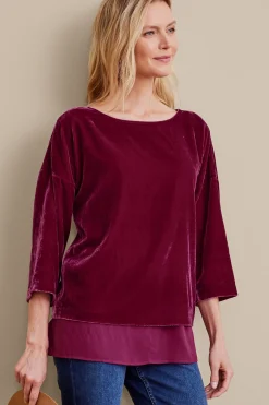 EVelvet Styles|three quarter length-Soft Surroundings Millie Velvet Tunic Dark Fuchsia