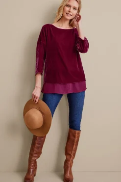 EVelvet Styles|three quarter length-Soft Surroundings Millie Velvet Tunic Dark Fuchsia