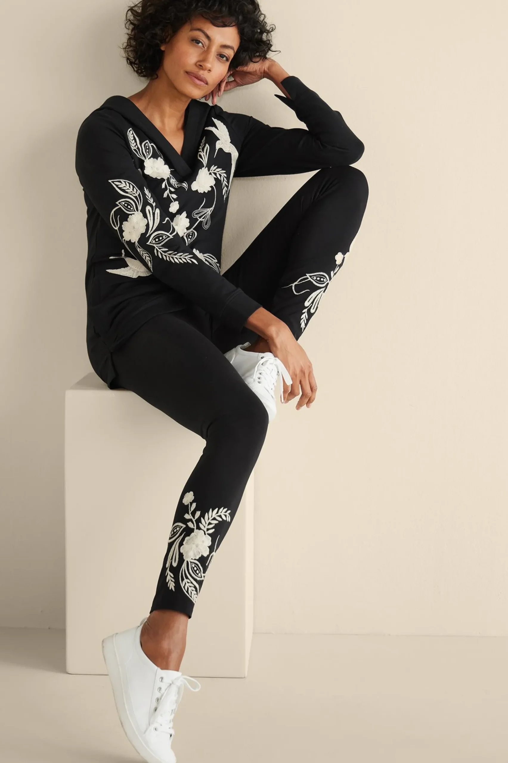 Wear Now Styles|full length-Soft Surroundings Miraflores Embroidered Legging Black