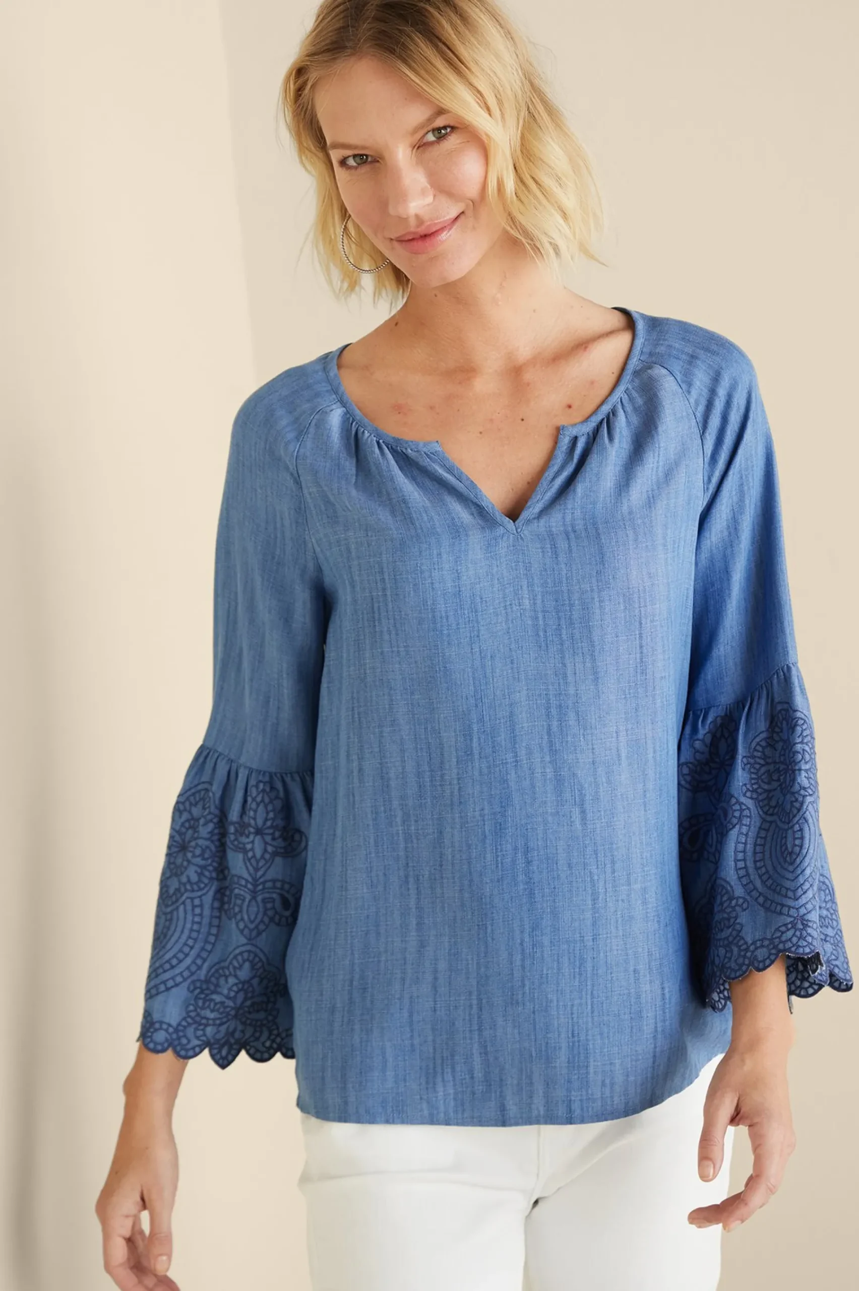 Feminine Flourish|Into The Blues-Soft Surroundings Misty TENCEL™ Shirt Medium Wash