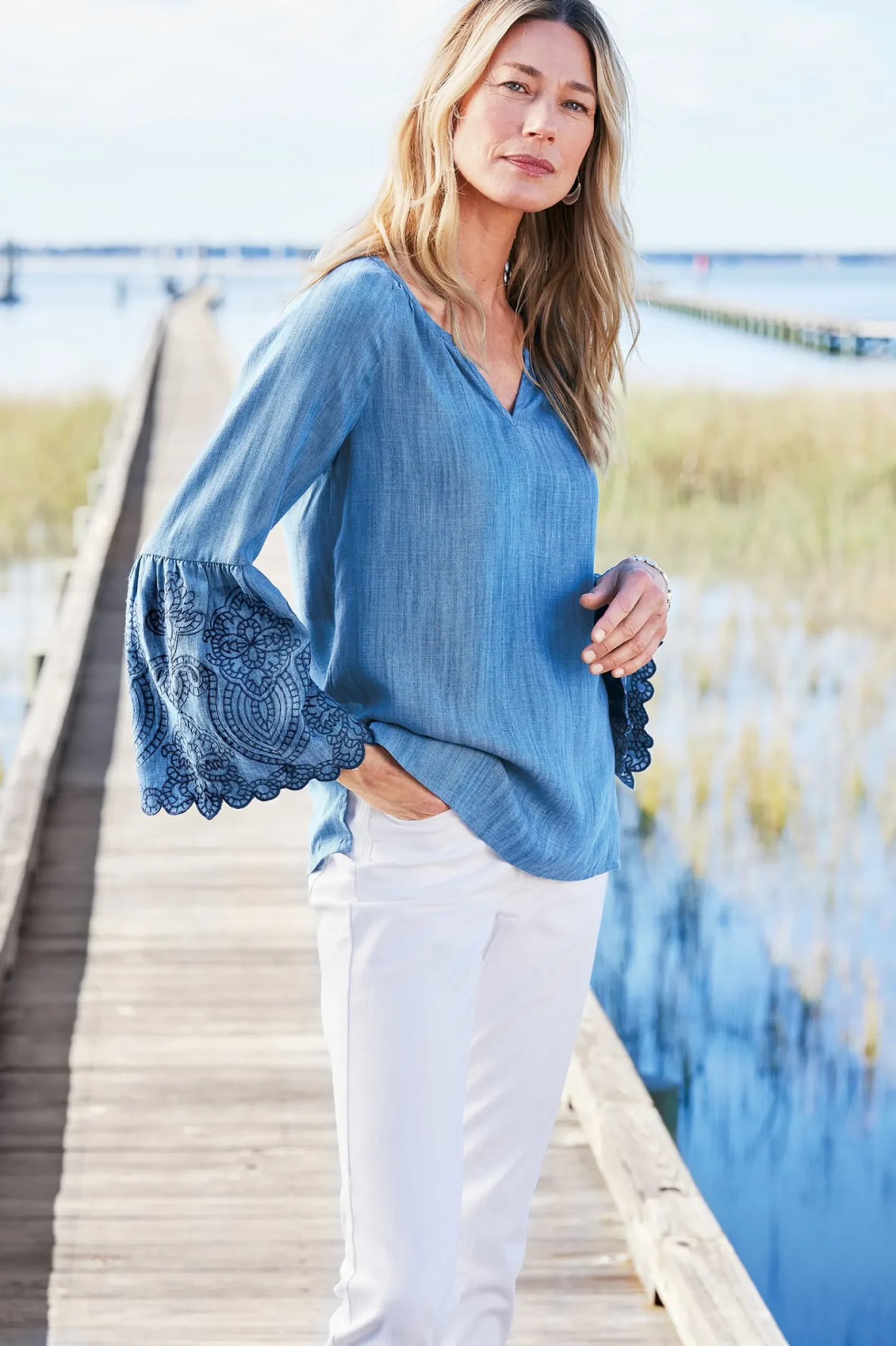 Feminine Flourish|Into The Blues-Soft Surroundings Misty TENCEL™ Shirt Medium Wash