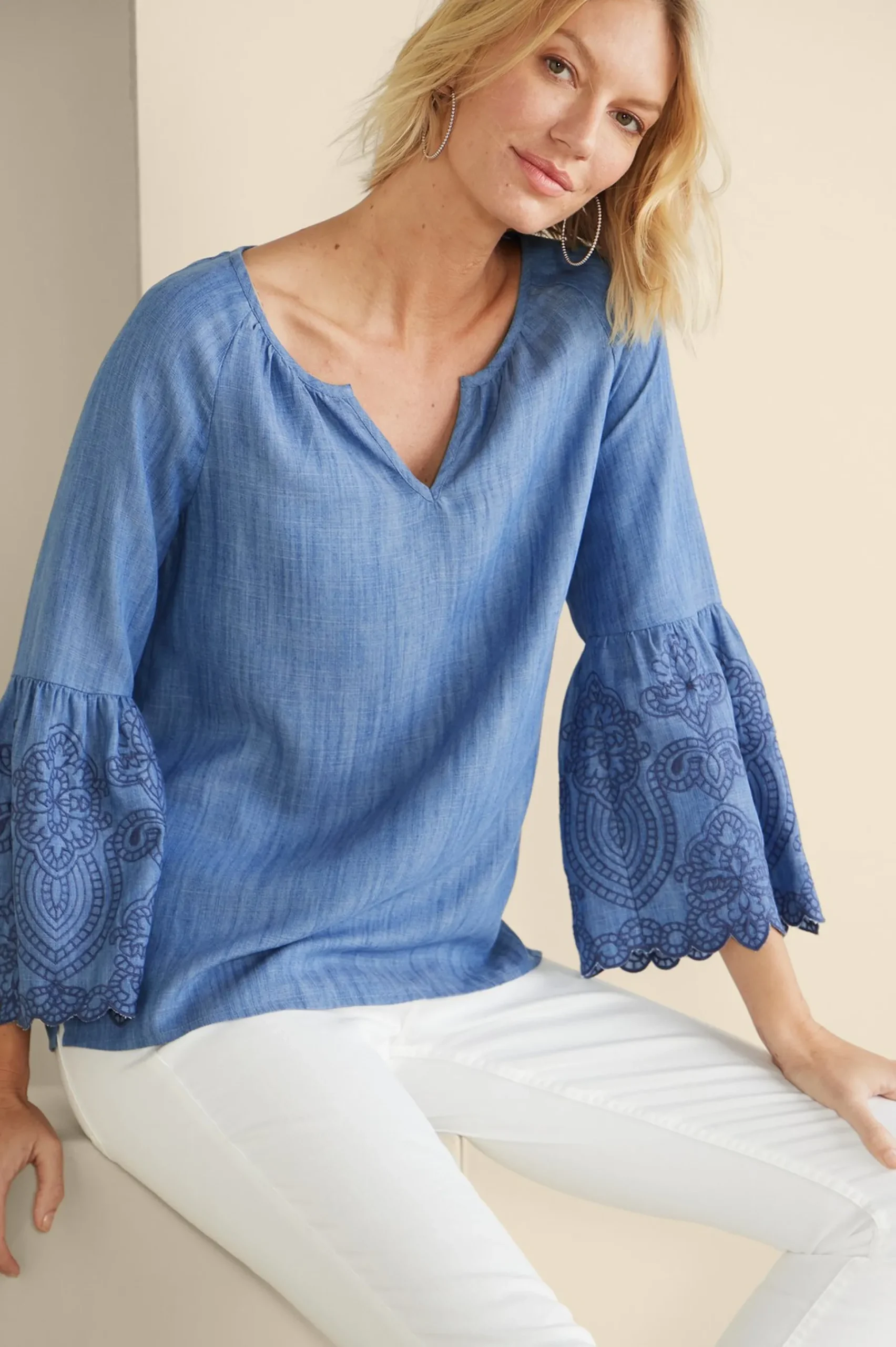 Feminine Flourish|Into The Blues-Soft Surroundings Misty TENCEL™ Shirt Medium Wash