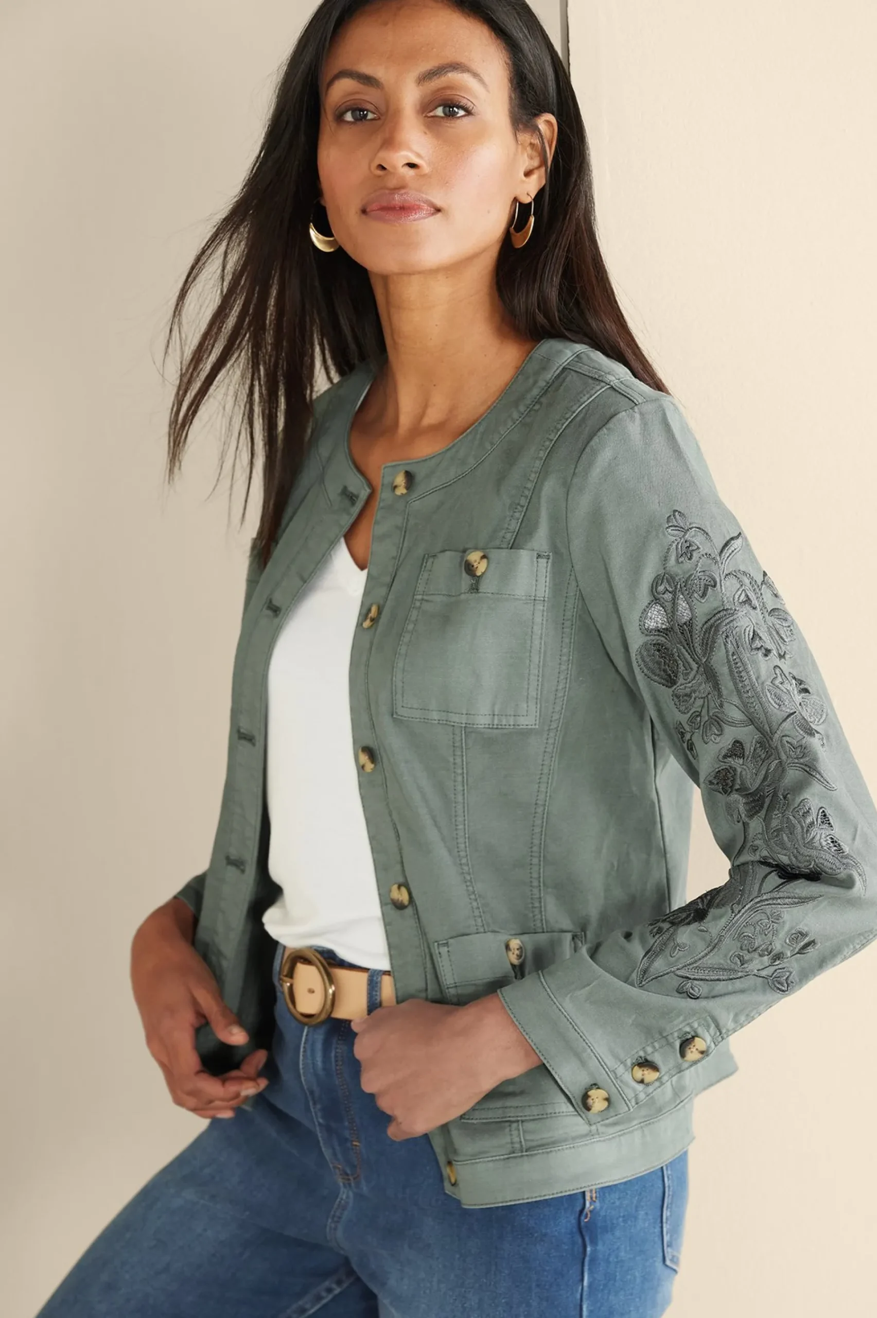 Feminine Flourish|Wear Now Styles-Soft Surroundings Monterey Utility Jacket Agave Green