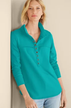 Into The Blues|Wear Now Styles-Soft Surroundings Neera French Terry Tunic Rose Violet