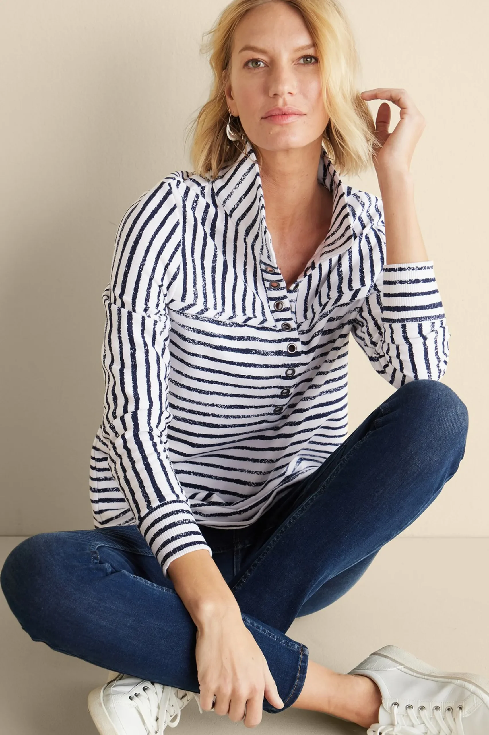 Into The Blues|Wear Now Styles-Soft Surroundings Neera French Terry Tunic Rose Violet
