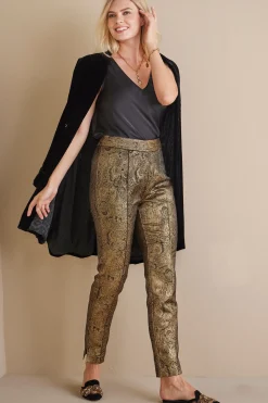 ankle|straight-Soft Surroundings Nevina Jacquard Trouser Gold Floral