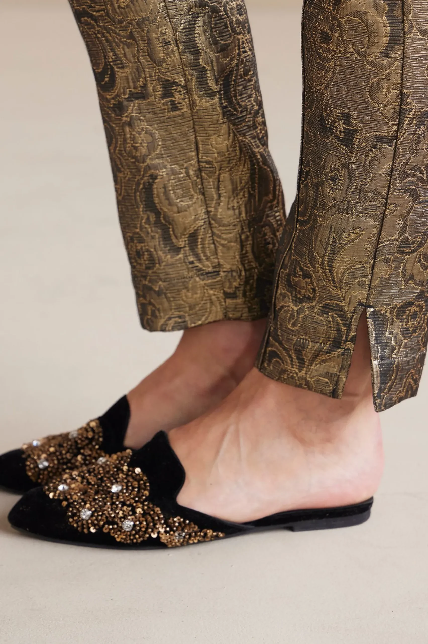ankle|straight-Soft Surroundings Nevina Jacquard Trouser Gold Floral