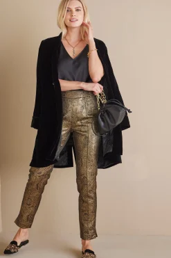 ankle|straight-Soft Surroundings Nevina Jacquard Trouser Gold Floral