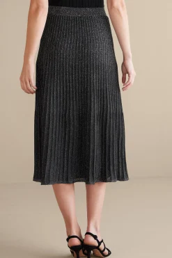 Skirts-Soft Surroundings Nisha Knit Pleated Skirt Black/Silver