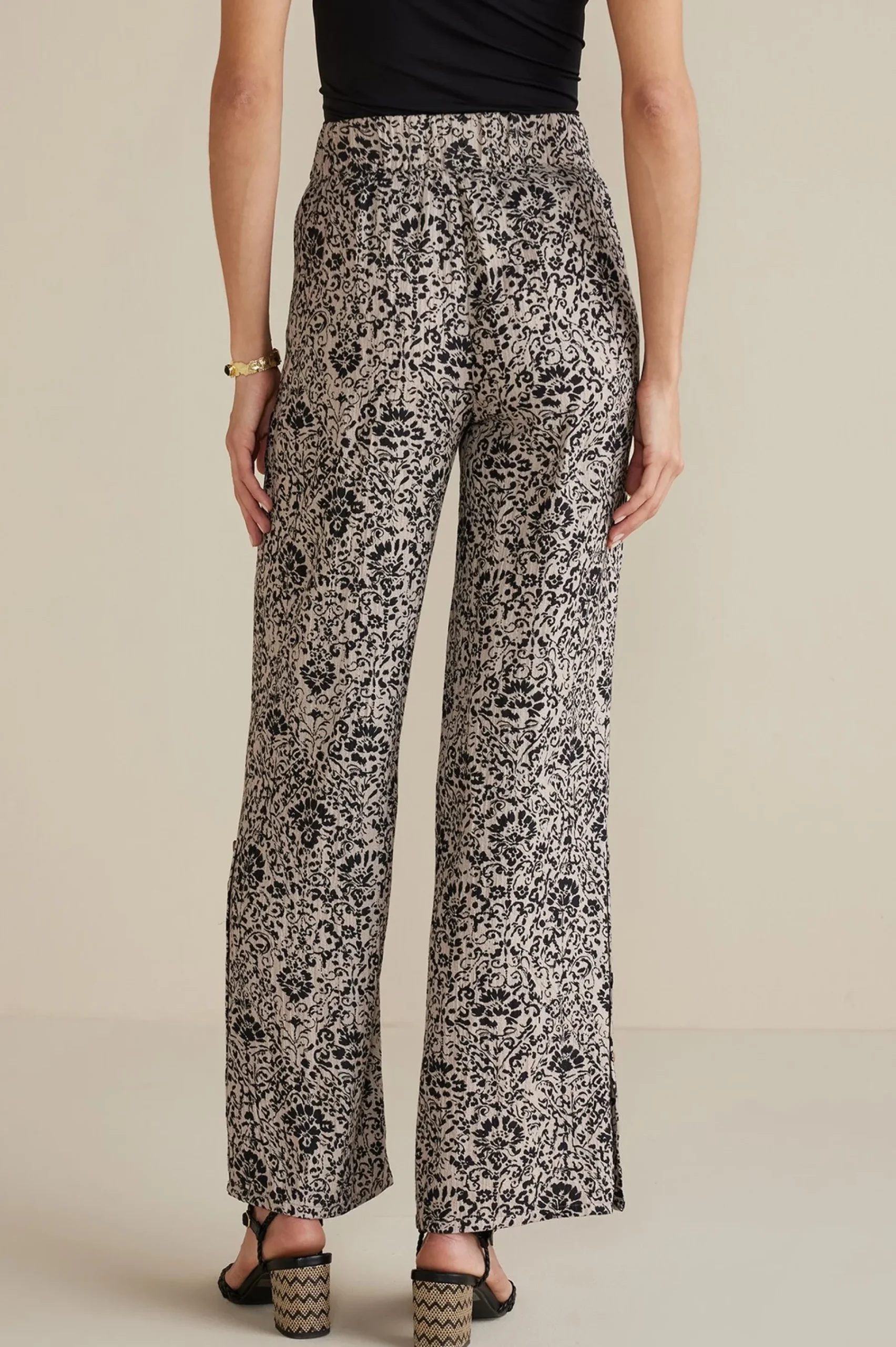 Feminine Flourish|Into The Blues-Soft Surroundings Oceo Gauze Wide-Leg Pants Black