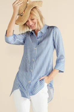 Into The Blues|Vacation Shop-Soft Surroundings On Pointe Shirt Palace Blue Stripe