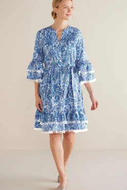 Into The Blues|Dresses-Soft Surroundings Petites Adeline Short Dress Spring Paisley Chambray