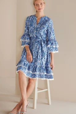 Into The Blues|Dresses-Soft Surroundings Petites Adeline Short Dress Spring Paisley Chambray