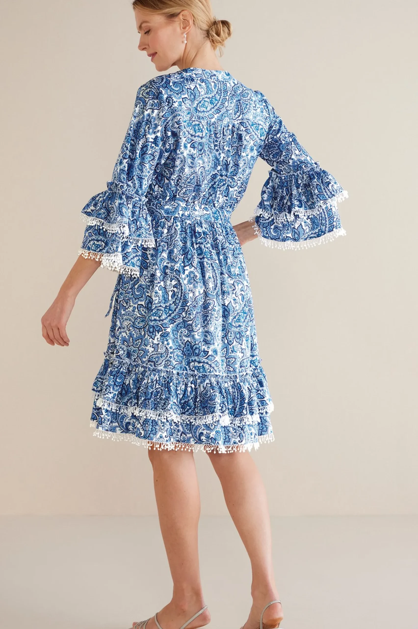 Into The Blues|Dresses-Soft Surroundings Petites Adeline Short Dress Spring Paisley Chambray