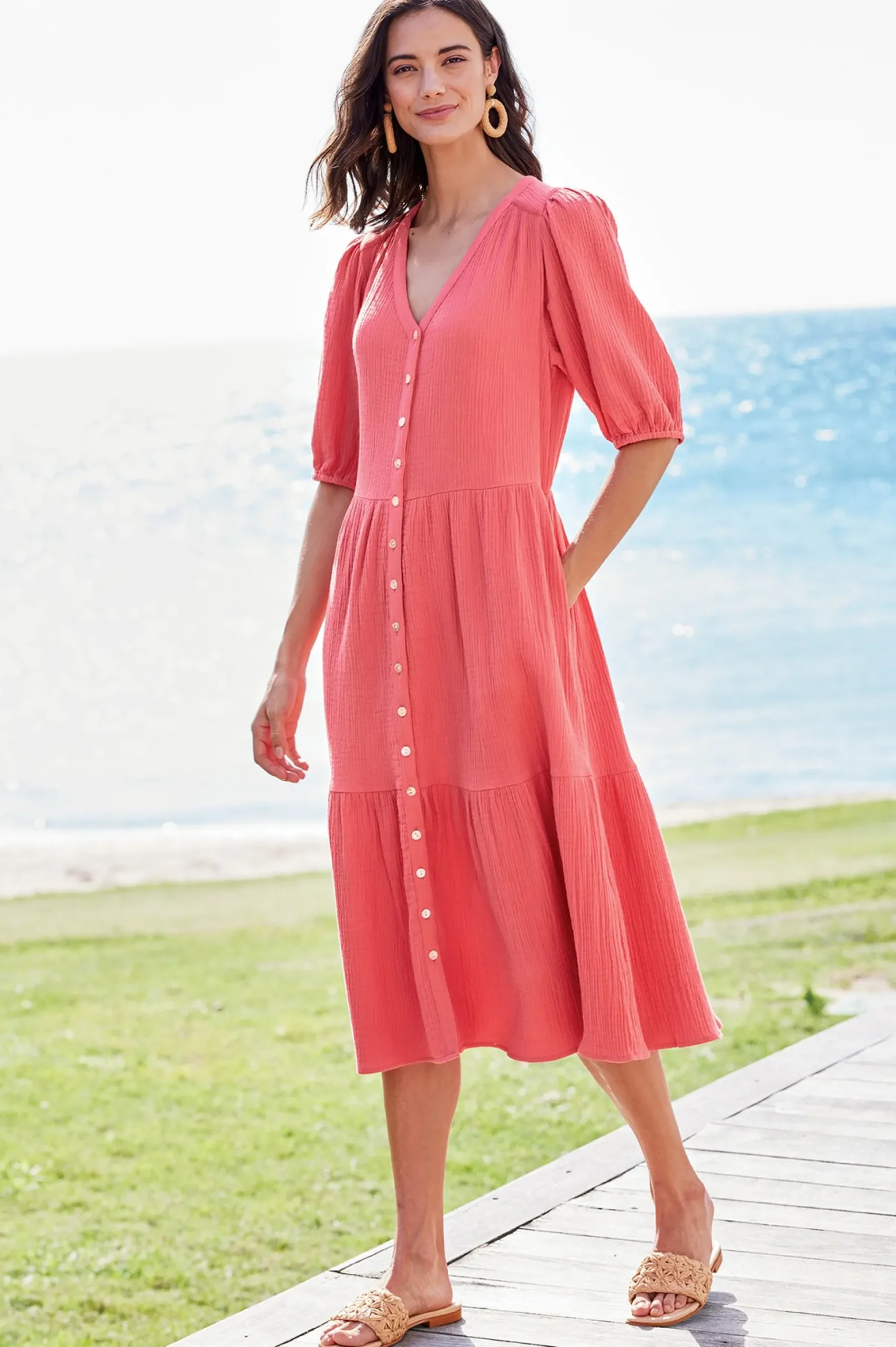 Into The Blues|The Floral Shop-Soft Surroundings Petites Arielle Gauze Midi Dress Sapphire