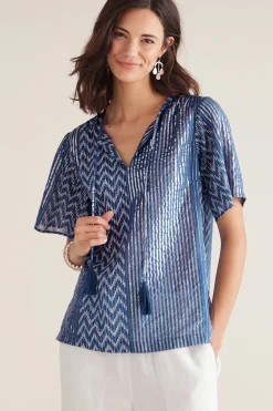 short sleeve|pullovers-Soft Surroundings Petites Brillar Top Twilight Blue