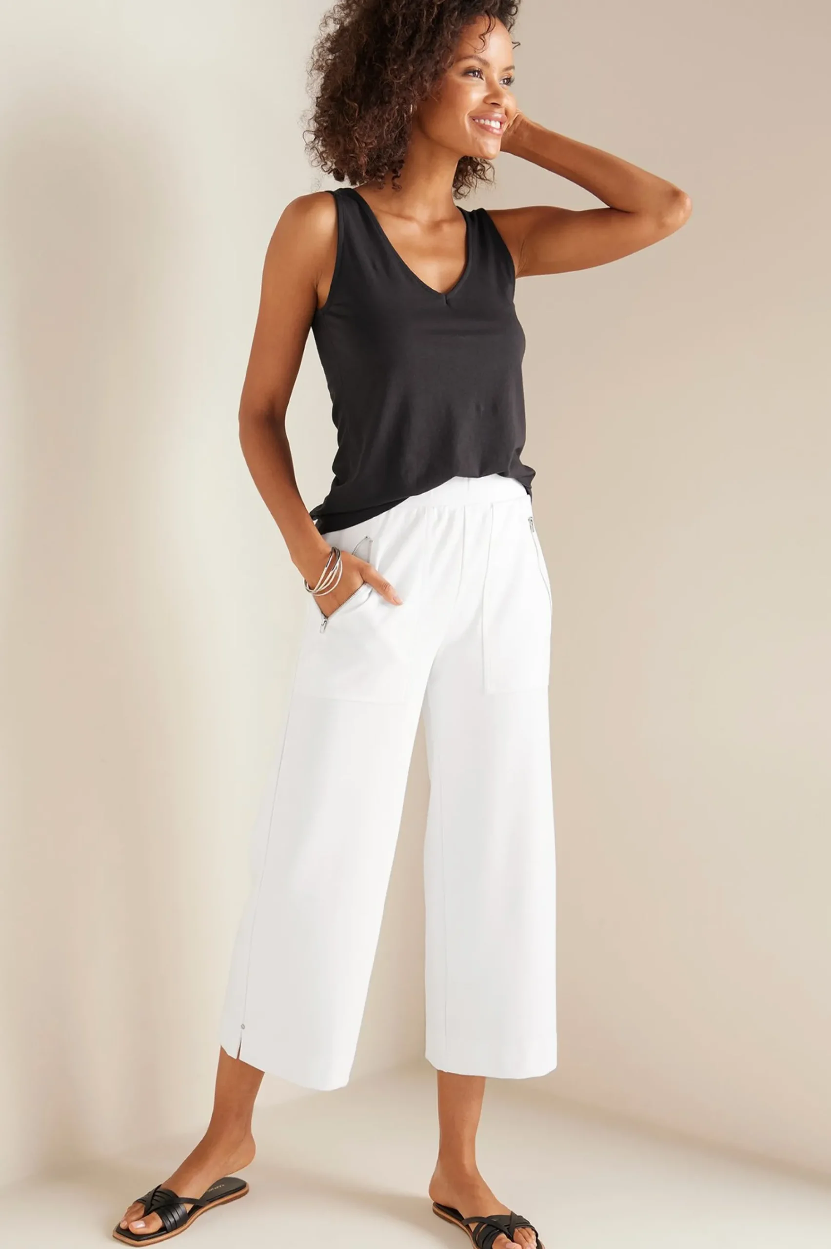 crops & capris|wide leg-Soft Surroundings Petites Caicos Knit Crop Black
