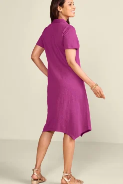 Everyday Styles|Dresses-Soft Surroundings Petites Danielle Button Dress Sunset Coral
