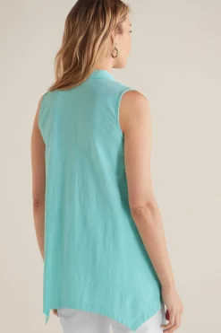 Everyday Styles-Soft Surroundings Petites Danielle Button Tank Aqua Splash