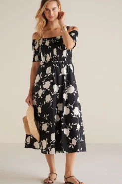 patterned|mid-length-Soft Surroundings Petites Divani Dress Black White Floral