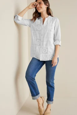Feminine Flourish|Global Artistry-Soft Surroundings Petites Eleanor Crochet Shirt White