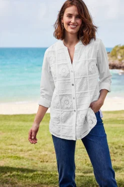 Feminine Flourish|Global Artistry-Soft Surroundings Petites Eleanor Crochet Shirt White