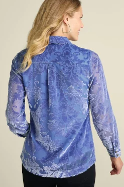 Feminine Flourish|Into The Blues-Soft Surroundings Petites Floreat Velvet Shirt Sapphire