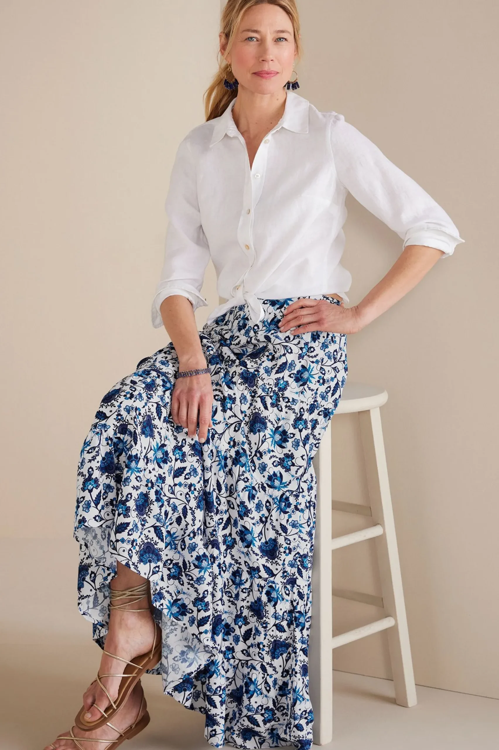 Into The Blues|The Floral Shop-Soft Surroundings Petites Ginnie Maxi Skirt Blue Floral