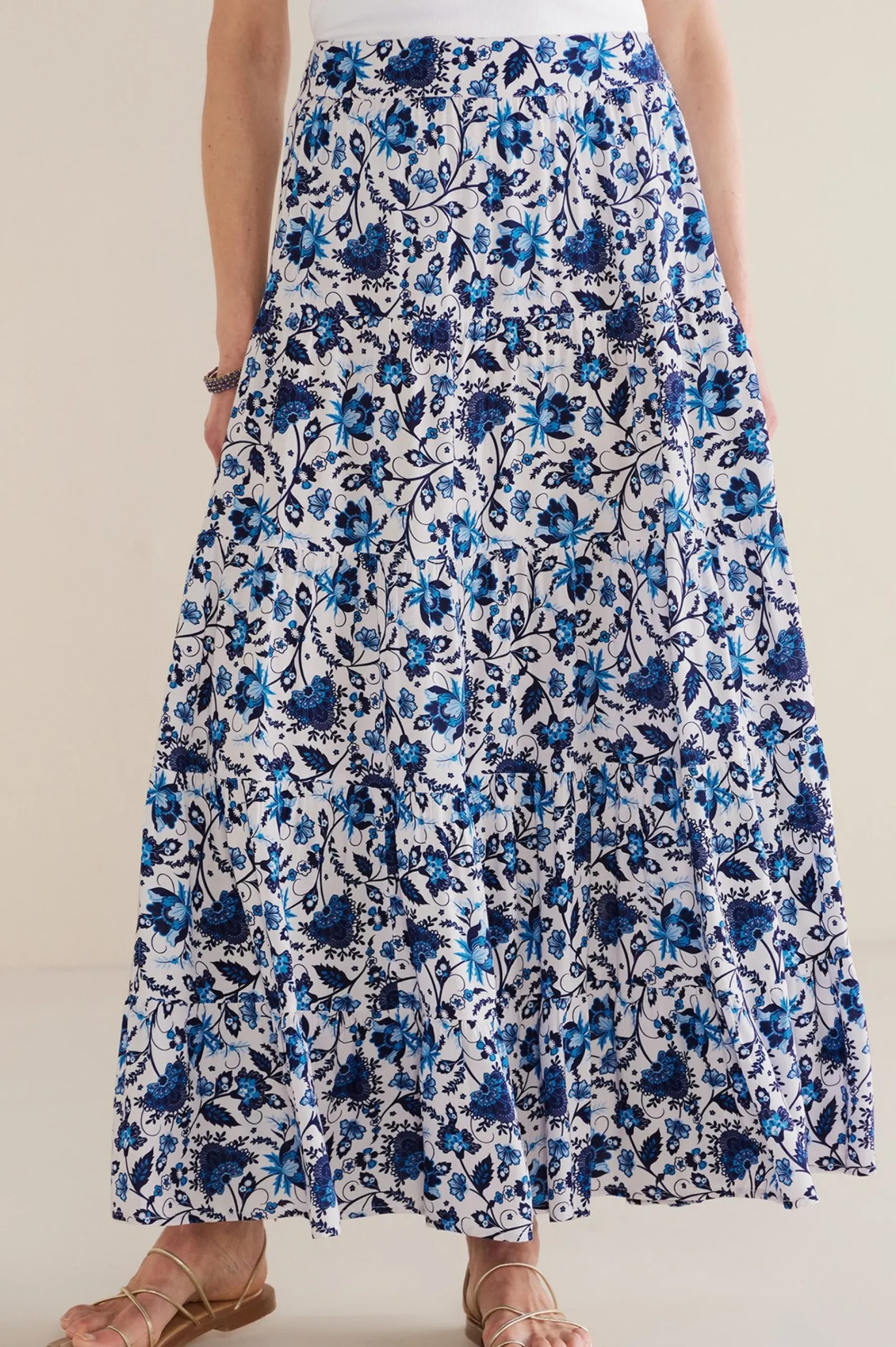 Into The Blues|The Floral Shop-Soft Surroundings Petites Ginnie Maxi Skirt Blue Floral