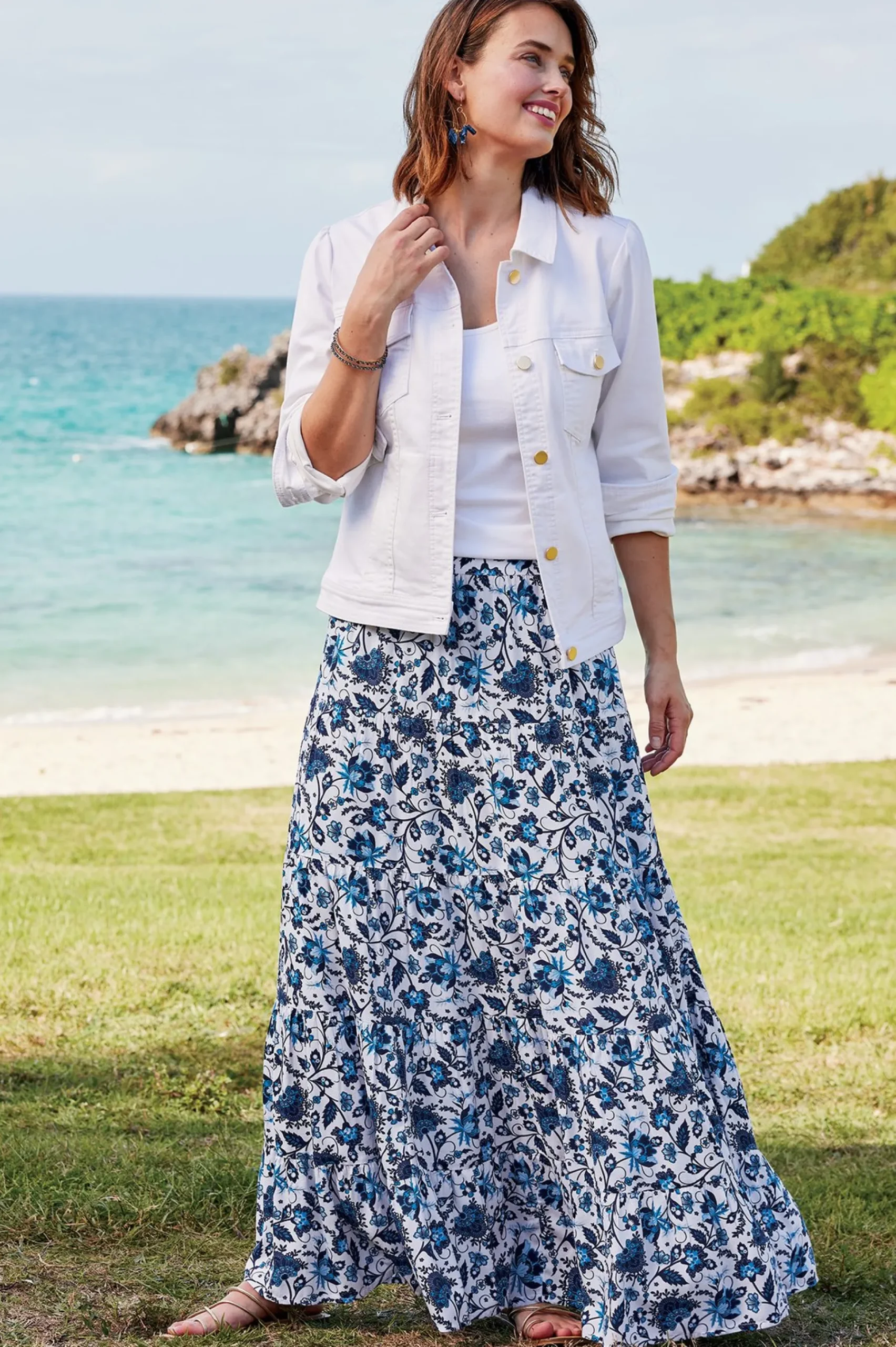 Into The Blues|The Floral Shop-Soft Surroundings Petites Ginnie Maxi Skirt Blue Floral