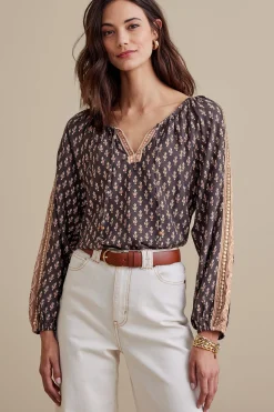 long sleeve|pullovers-Soft Surroundings Petites Jolene Blouse Neutral Geo