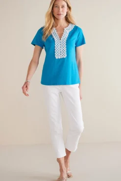 Into The Blues|Global Artistry-Soft Surroundings Petites Kaitlyn Embellished Knit Tee Swedish Blue