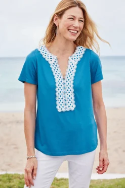 Into The Blues|Global Artistry-Soft Surroundings Petites Kaitlyn Embellished Knit Tee Swedish Blue