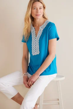 Into The Blues|Global Artistry-Soft Surroundings Petites Kaitlyn Embellished Knit Tee Swedish Blue